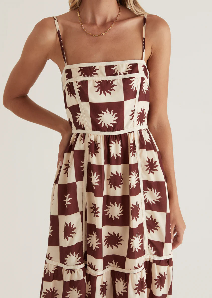 Valencia Midi Dress - Brown Abstract