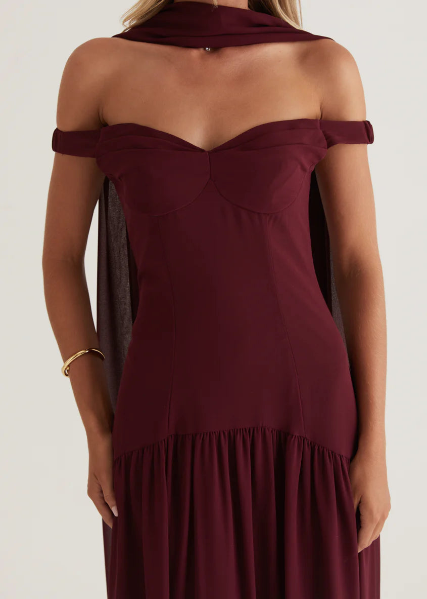 Kirah Off Shoulder Maxi Dress - Wine
