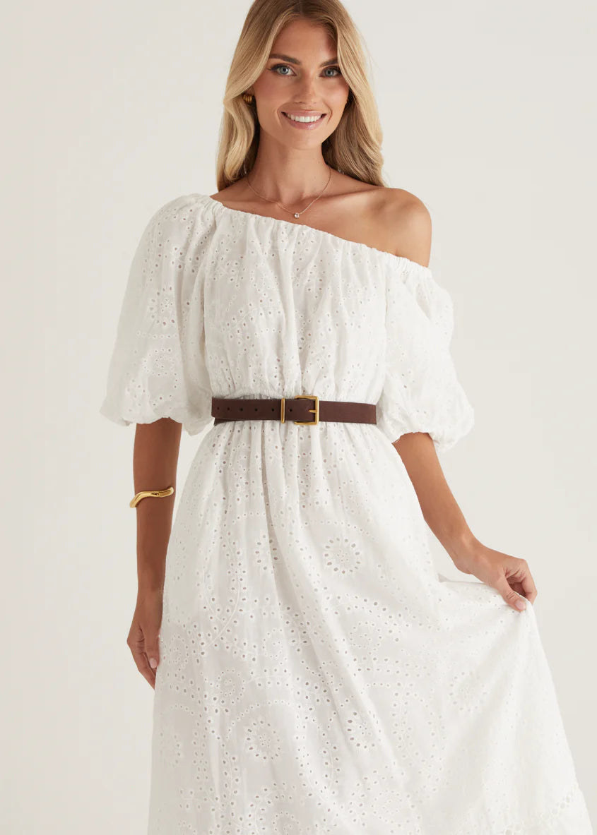 Ellerie Midi Dress - White Anglaise
