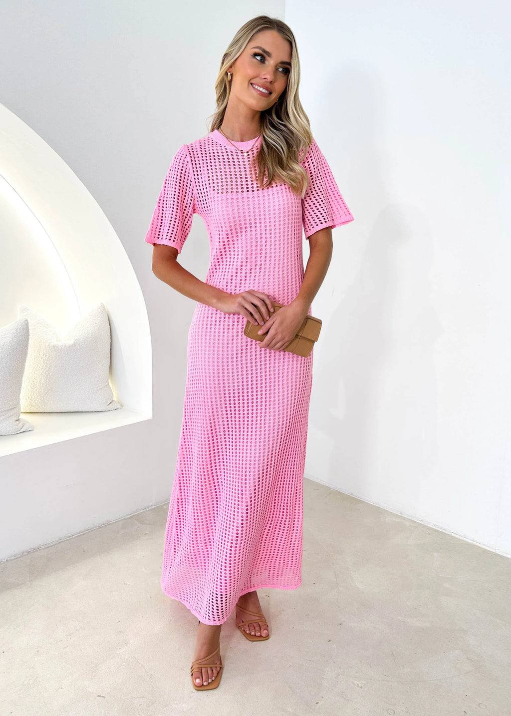 Vivvy Crochet Maxi Dress - Pink