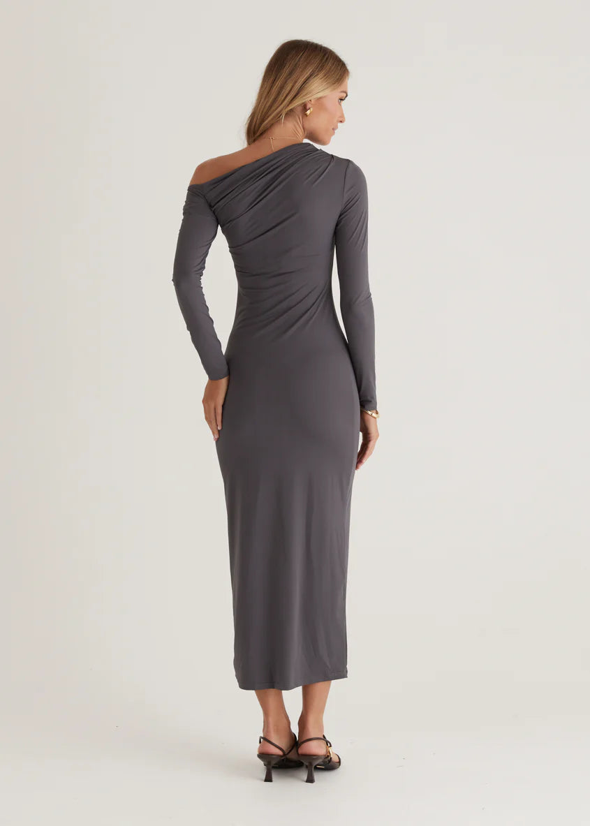 Dayla One Shoulder Midi Dress - Charcoal
