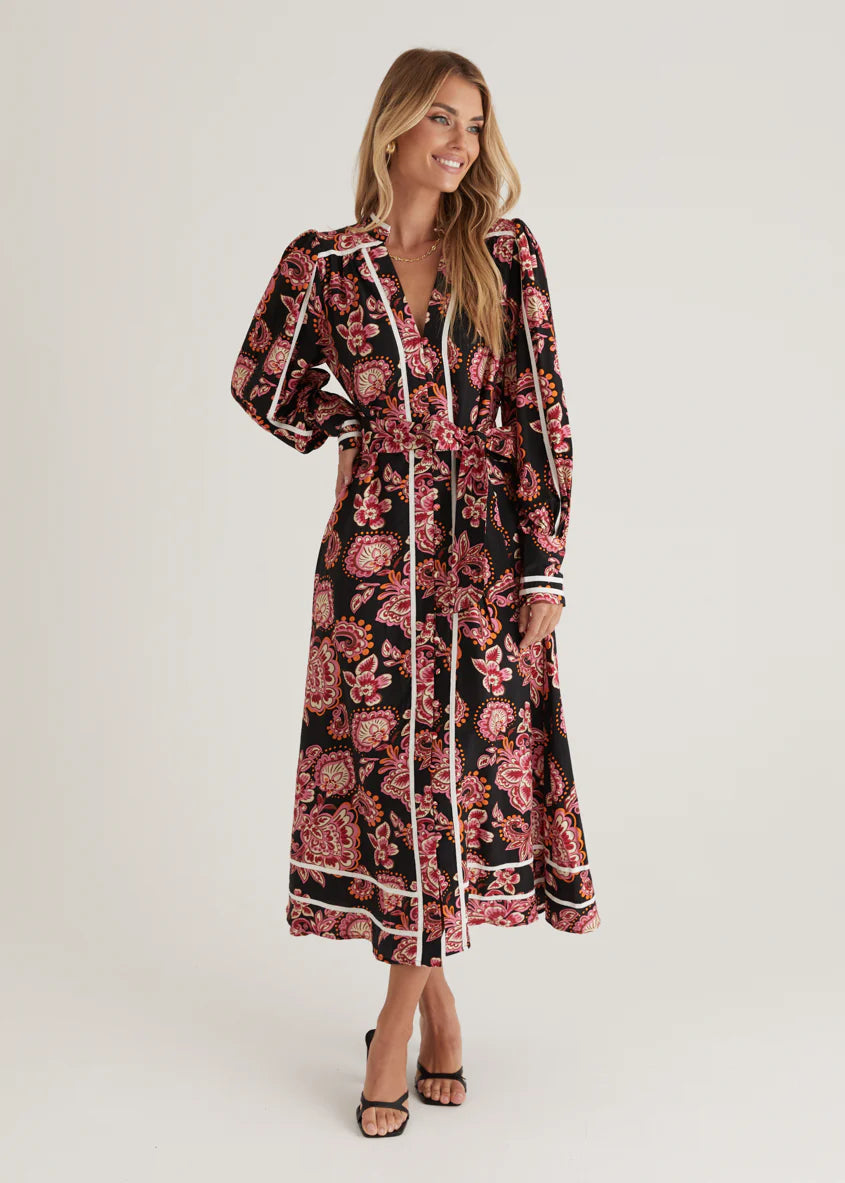 Corrina Maxi Dress - Black Paisley