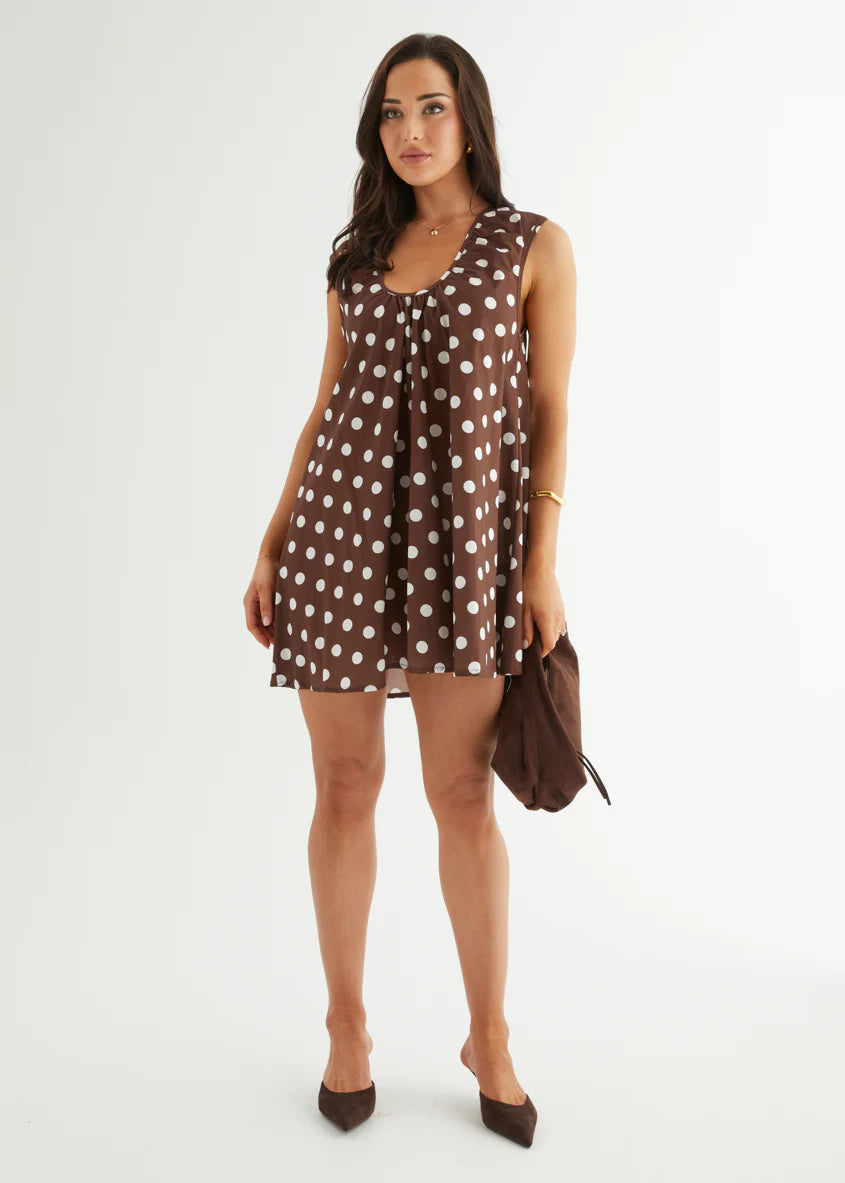 Lateasha Dress - Brown Polka Dot