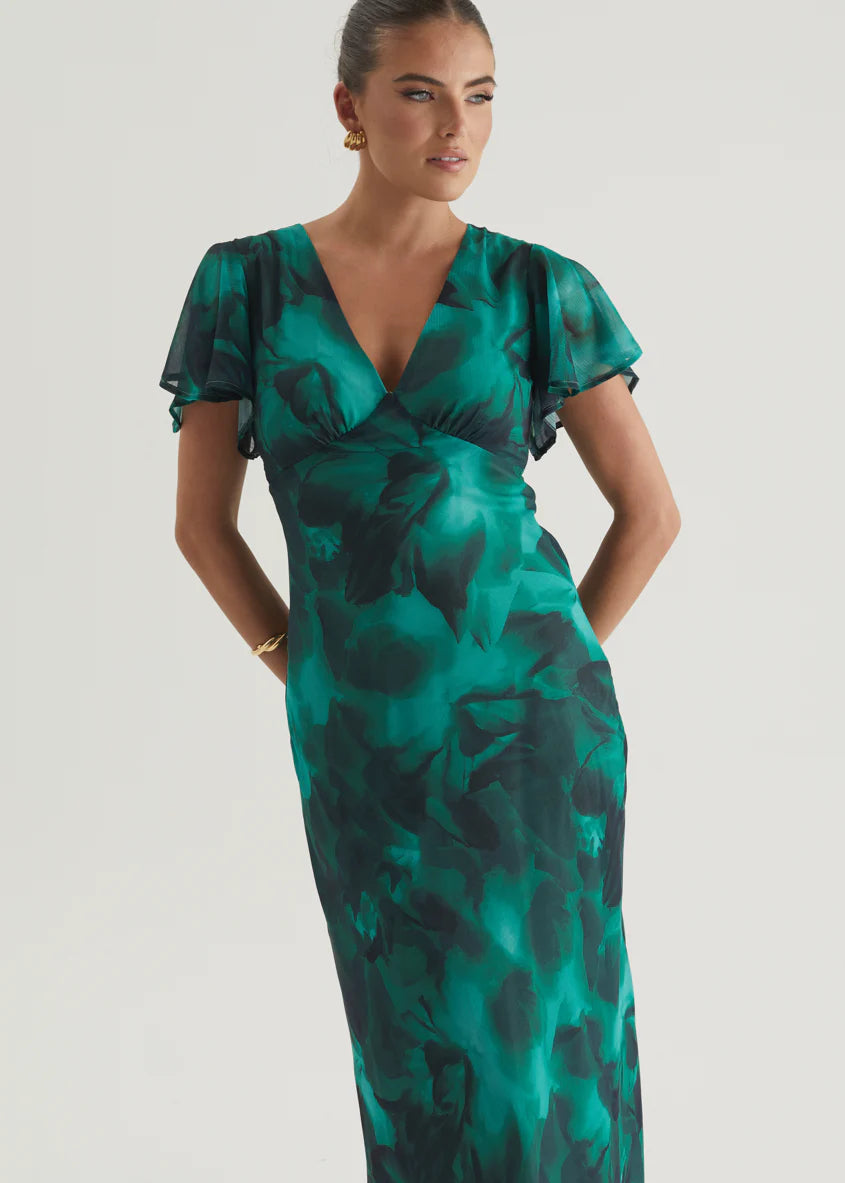 Cabana Maxi Dress - Emerald Watercolour