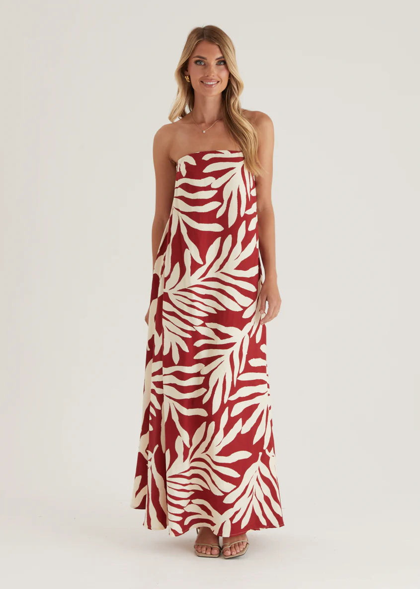 Remora Strapless Maxi Dress - Ruby Leaf