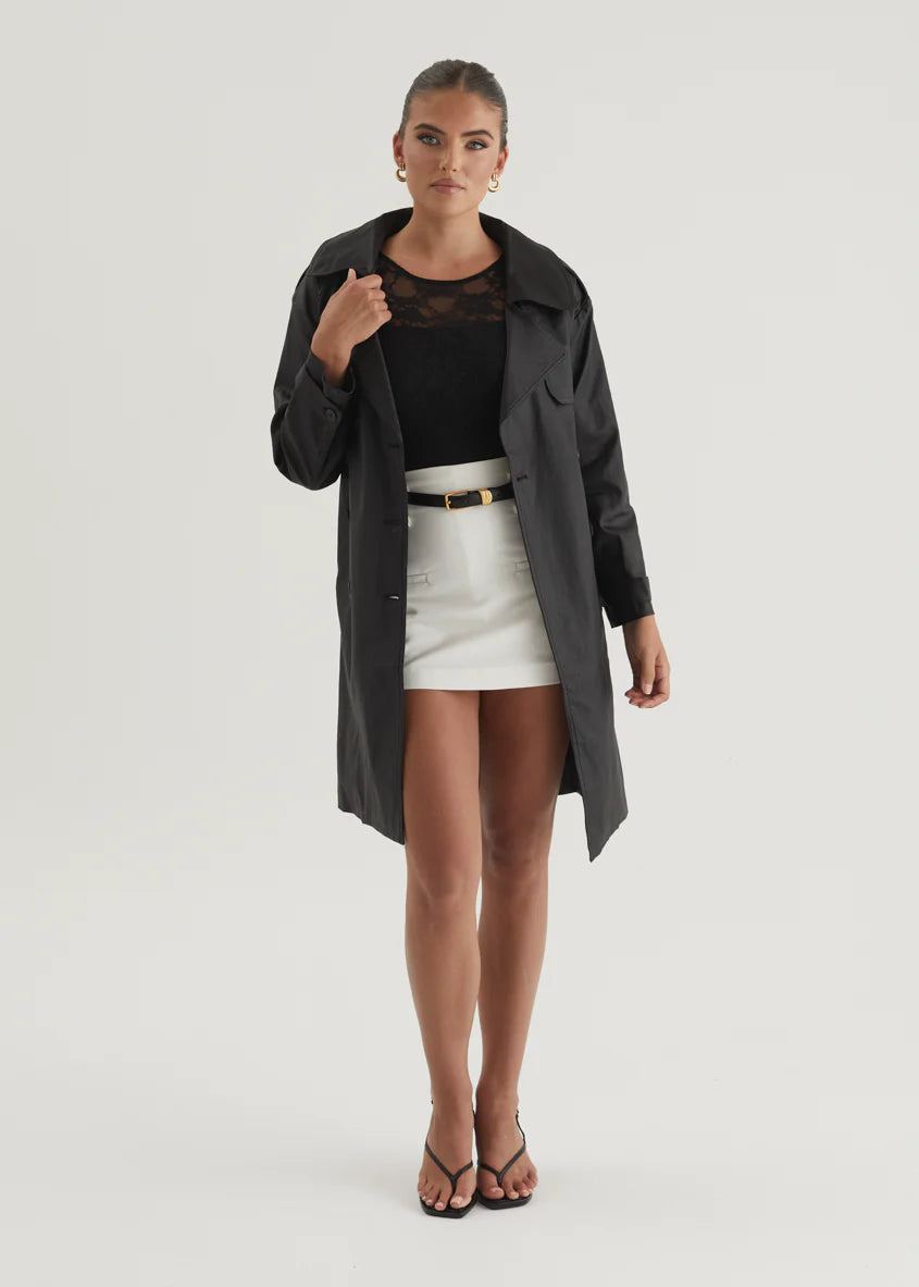 Rexia Coated Trench Coat - Black