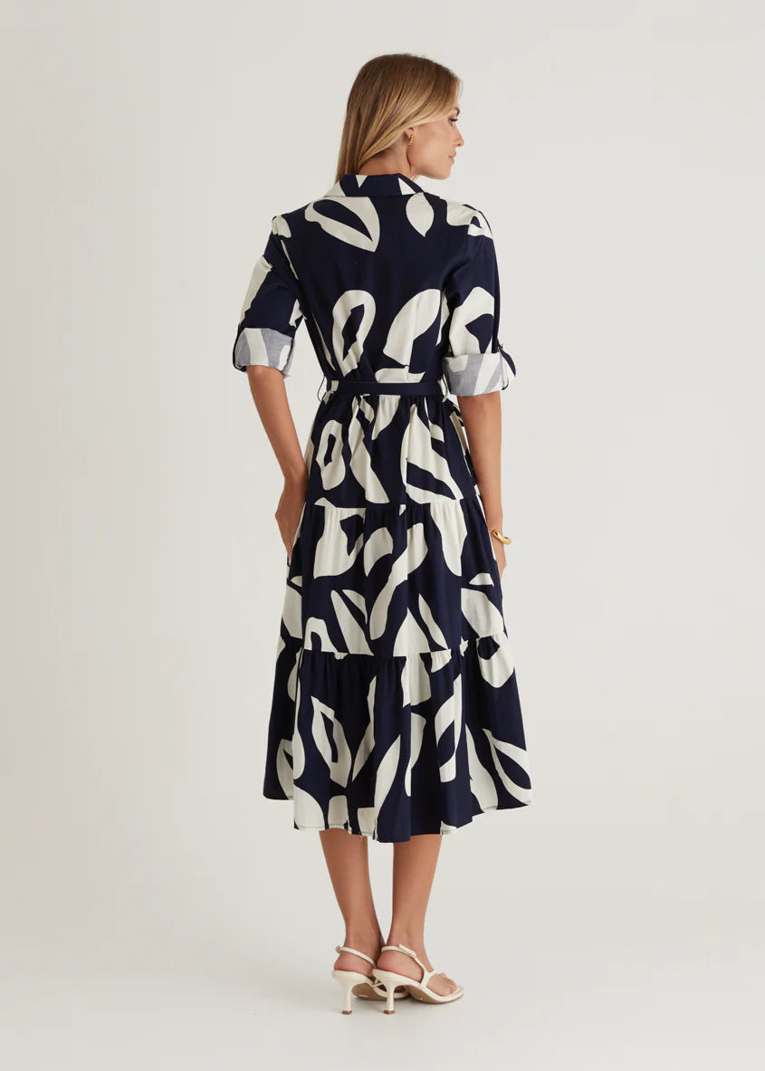 Maybelle Midi Dress - Navy Leaf