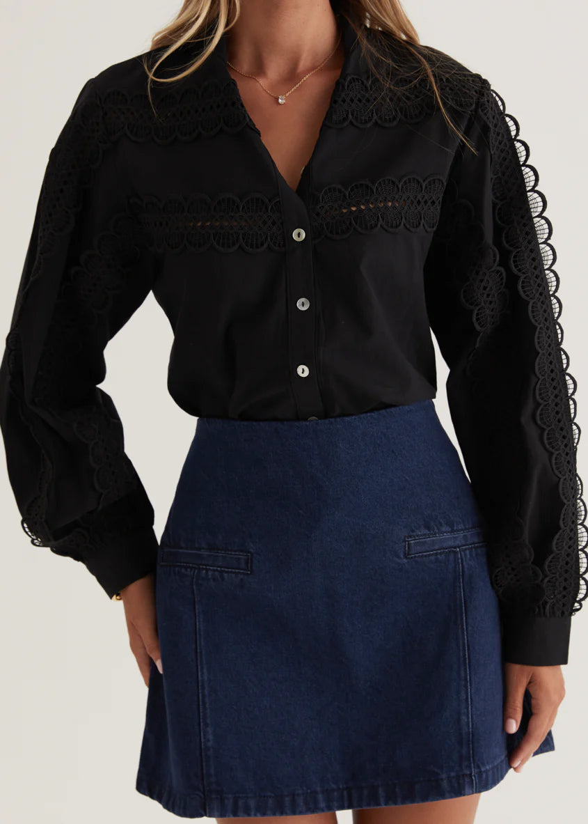 Betty Embroidered Shirt - Black