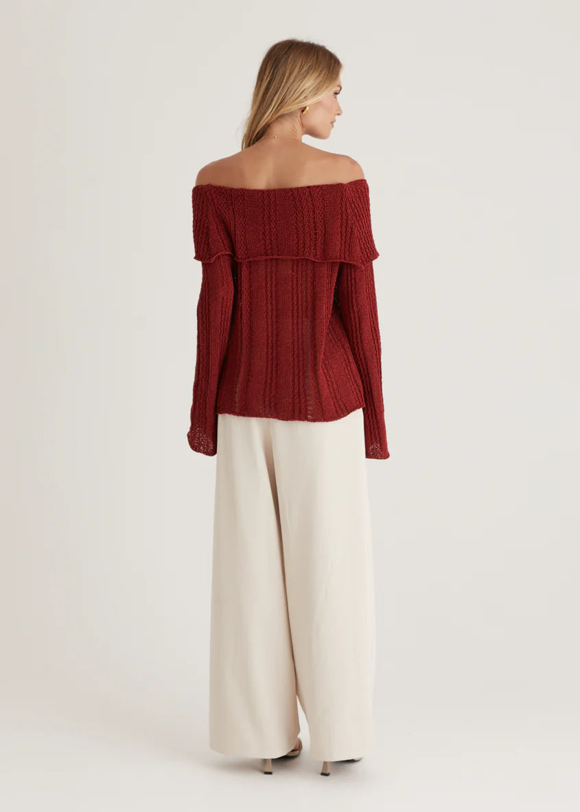 Lucy Off Shoulder Sweater - Burgundy
