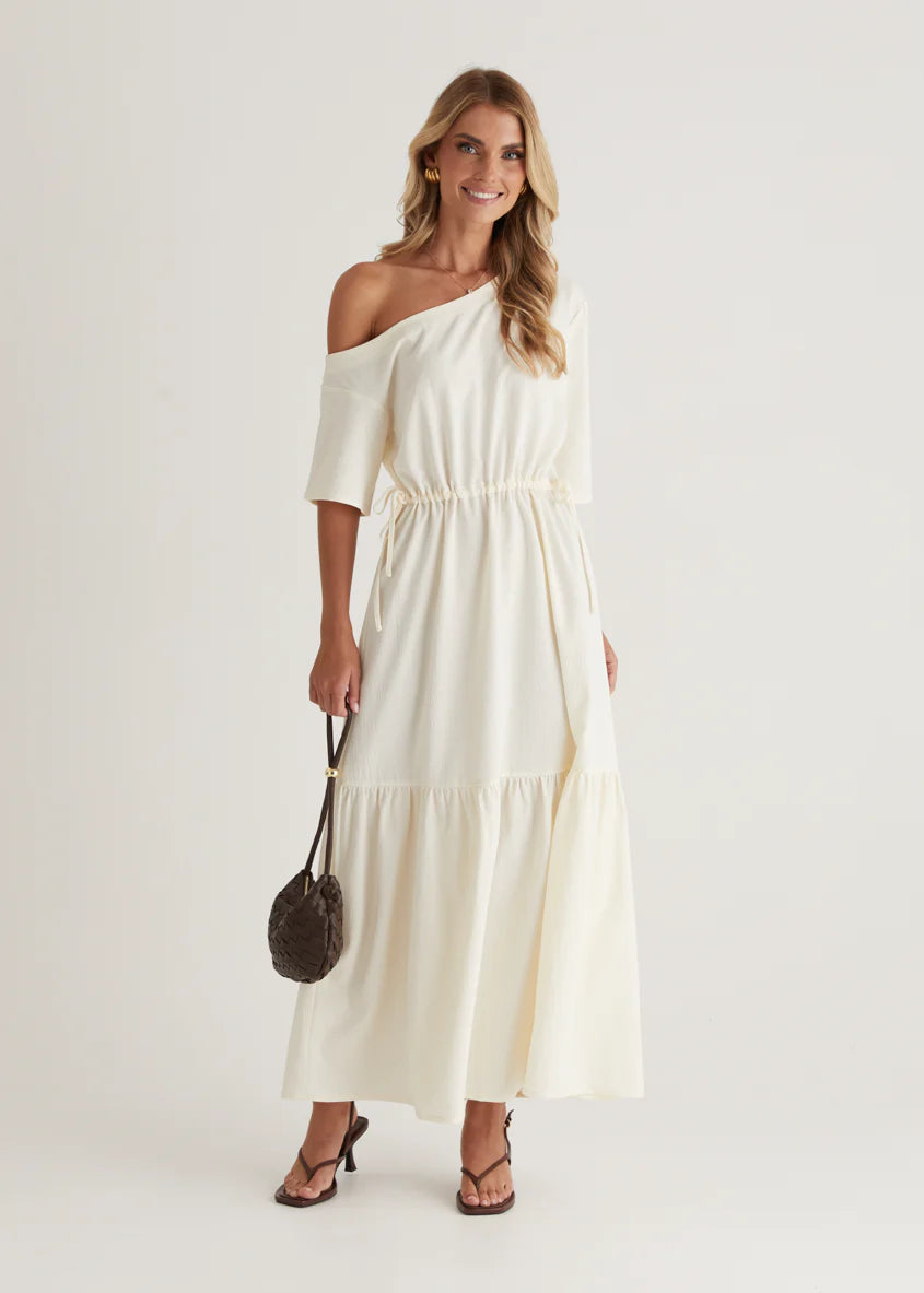 Loren Drop Shoulder Maxi Dress - Cream