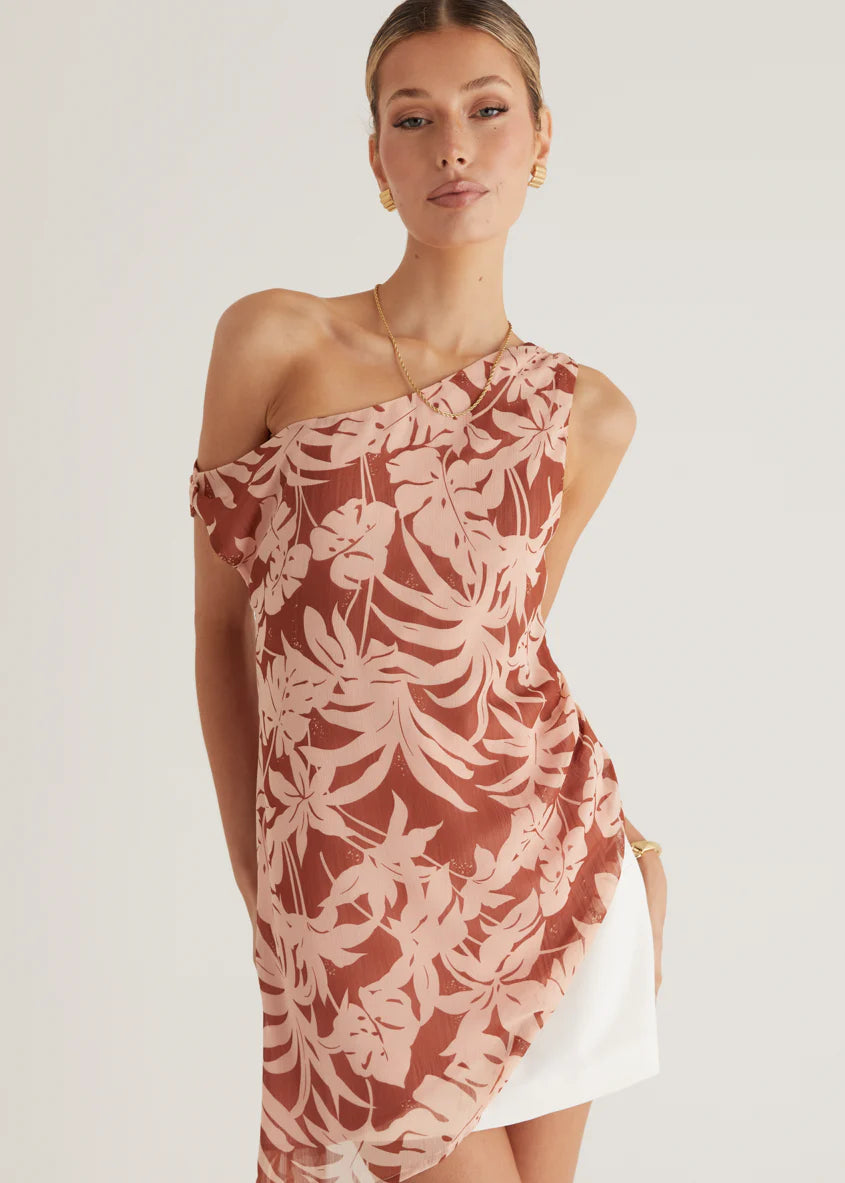 Cartez Off Shoulder Top - Bronze Palm