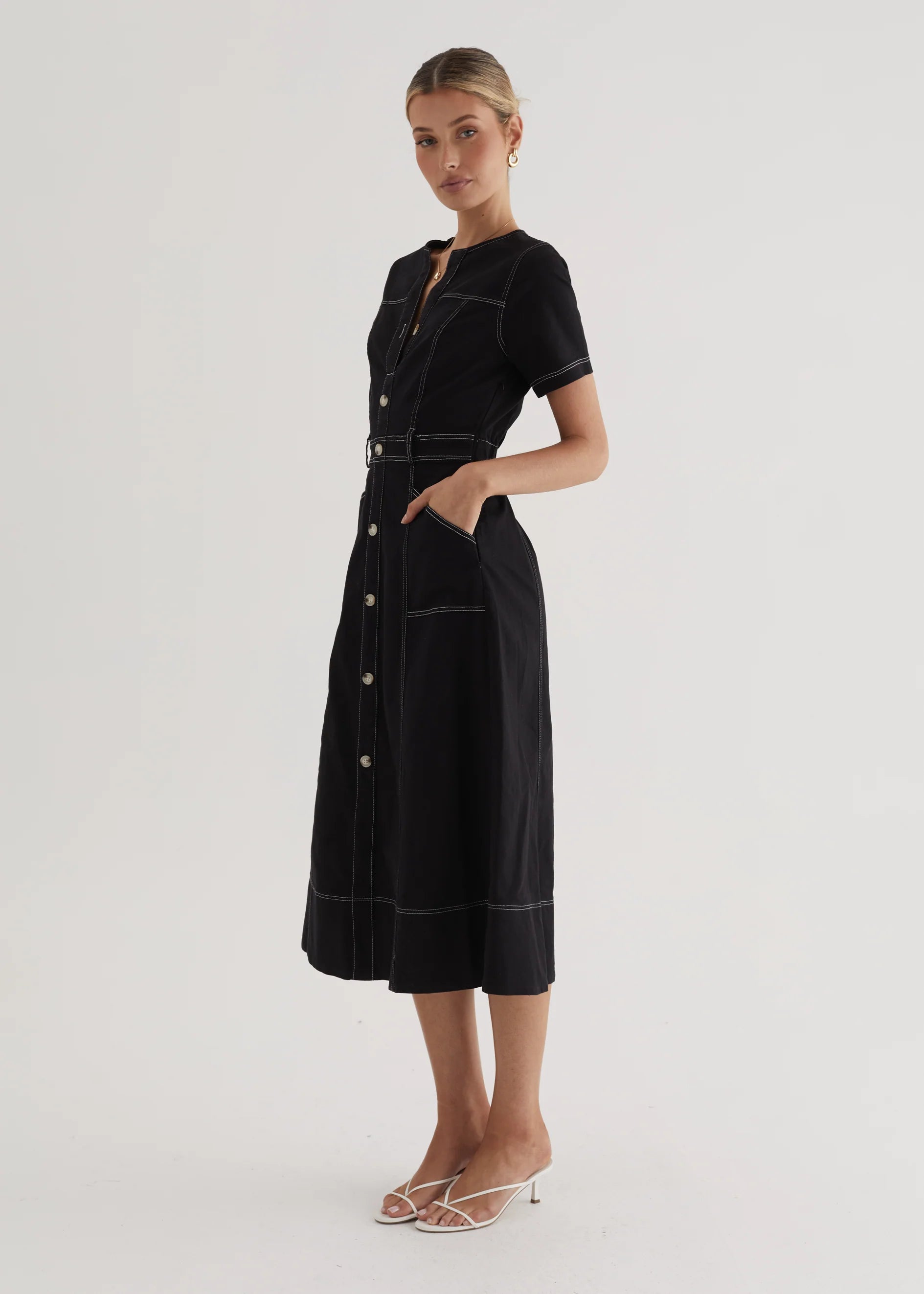 Petra Denim Midi Dress - Black