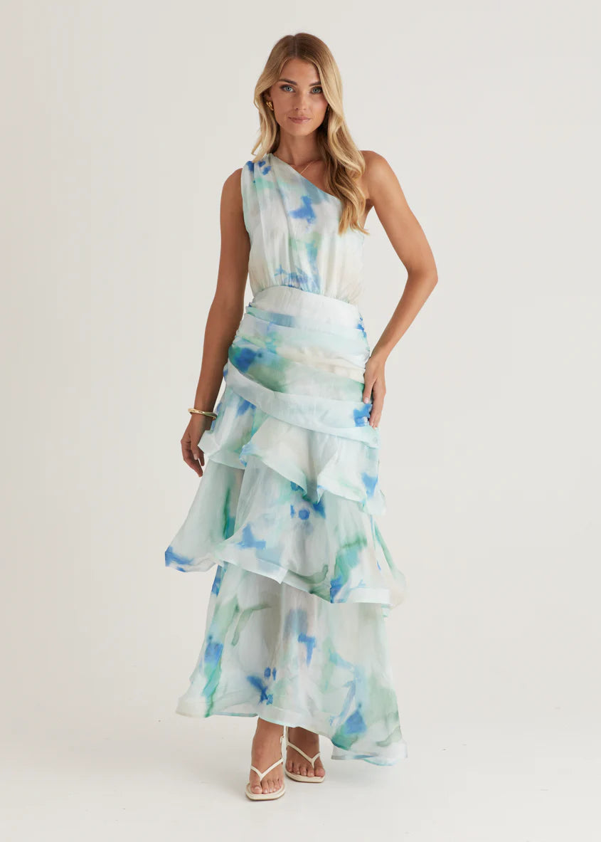Zaba One Shoulder Maxi Dress - Mint Haze