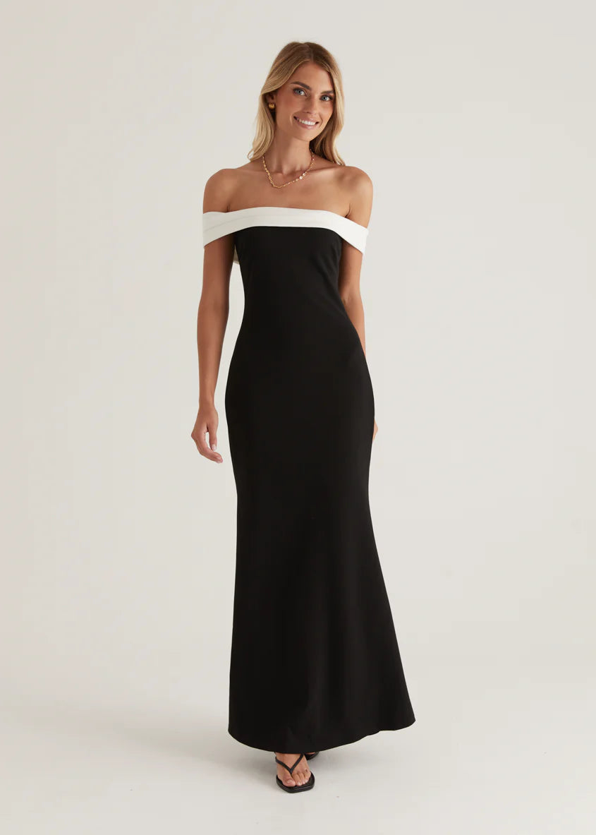 Violet Off Shoulder Maxi Dress - Black