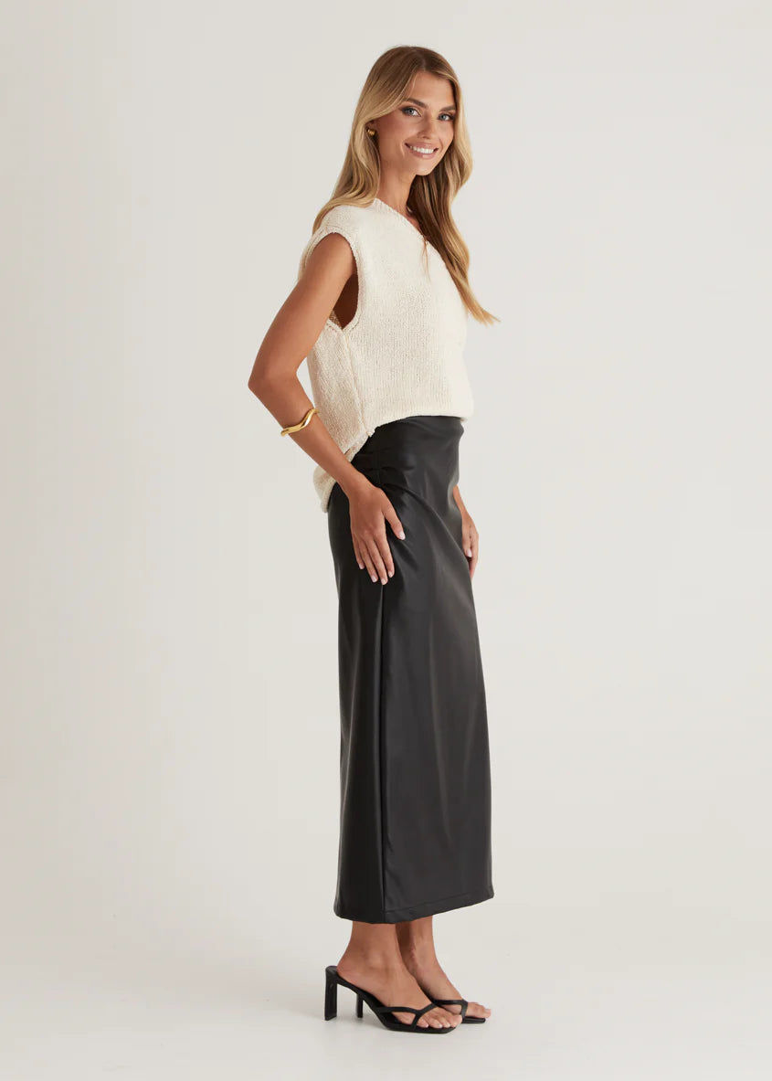 Whisky PU Midi Skirt - Black