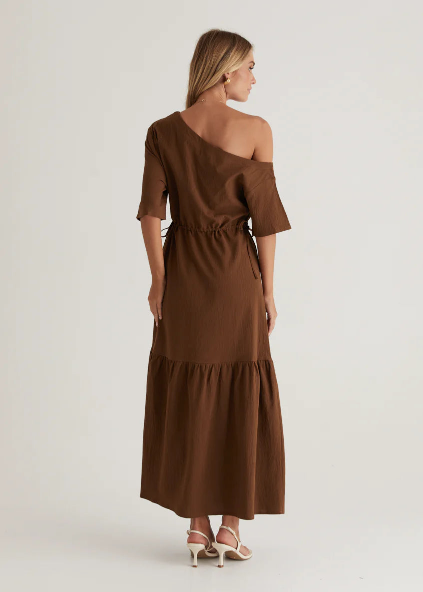 Loren Drop Shoulder Maxi Dress - Chocolate