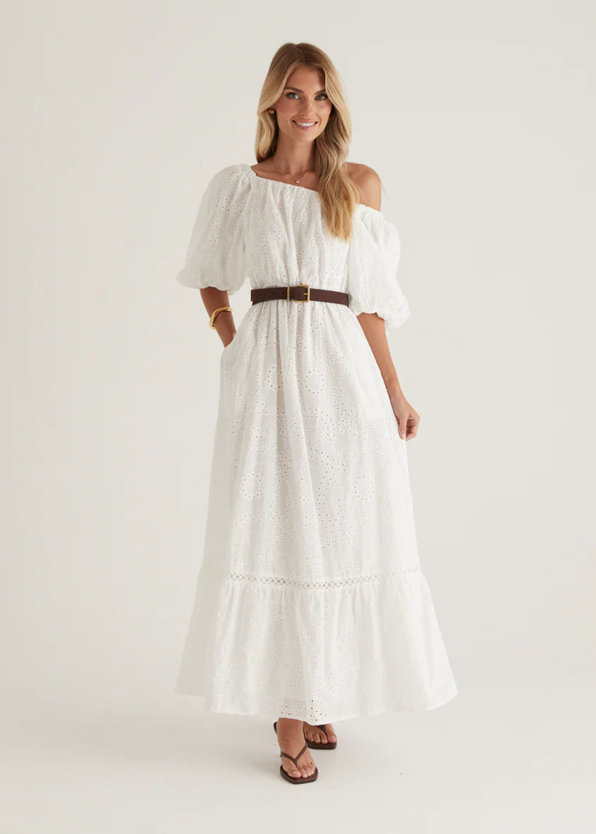 Ellerie Midi Dress - White Anglaise