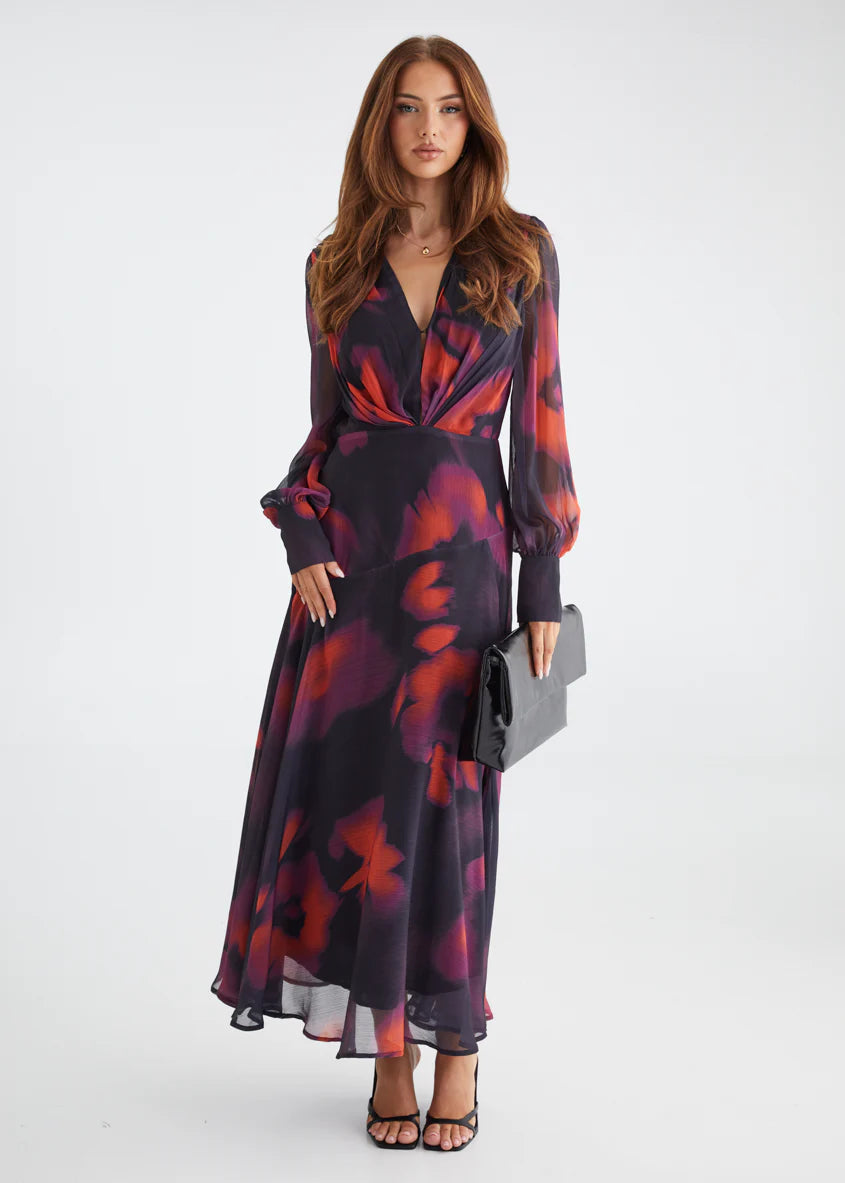 Frida Maxi Dress - Black Watercolour