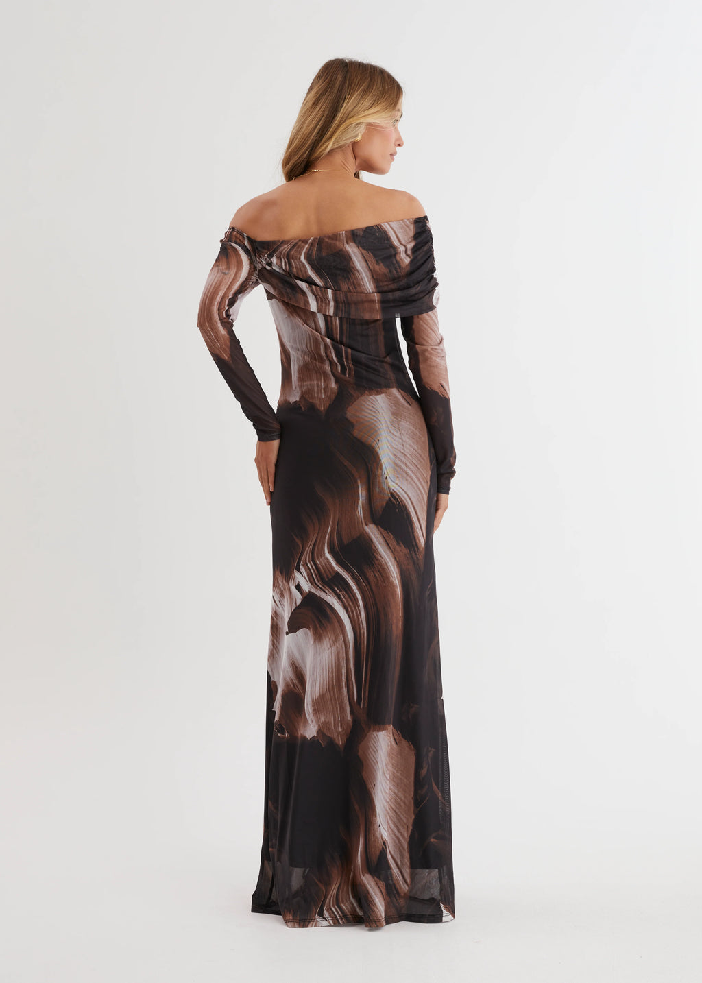 Nix Off Shoulder Maxi Dress - Choc Swirl