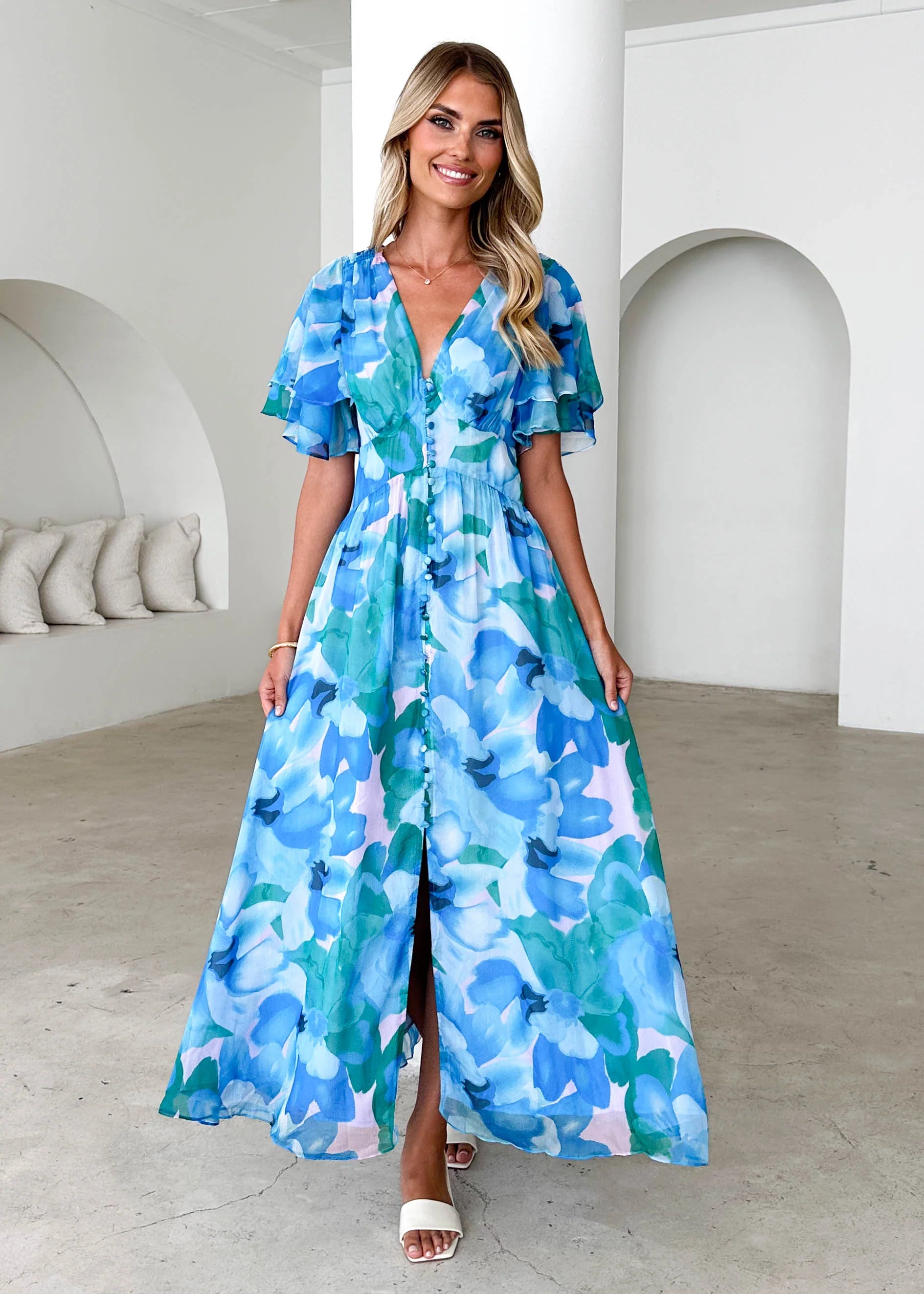 Harpa Midi Dress - Blue Blooms