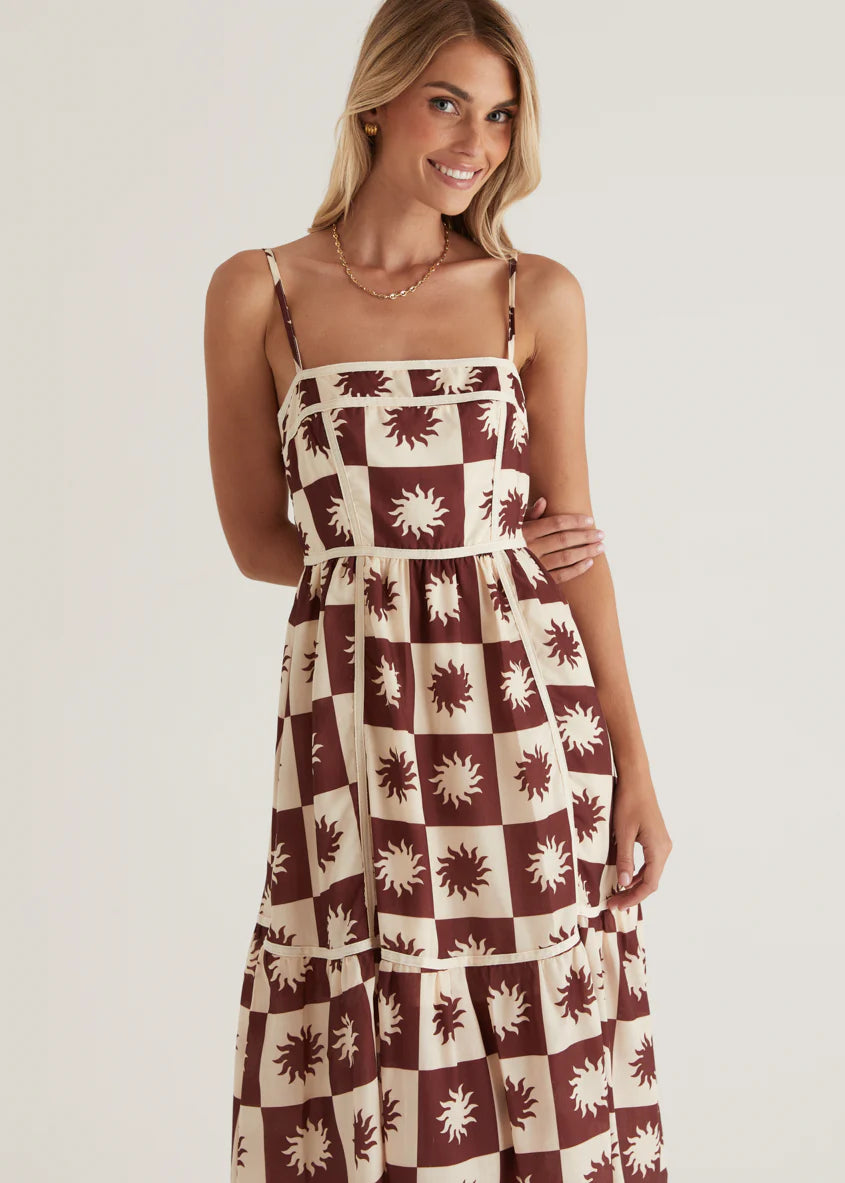 Valencia Midi Dress - Brown Abstract