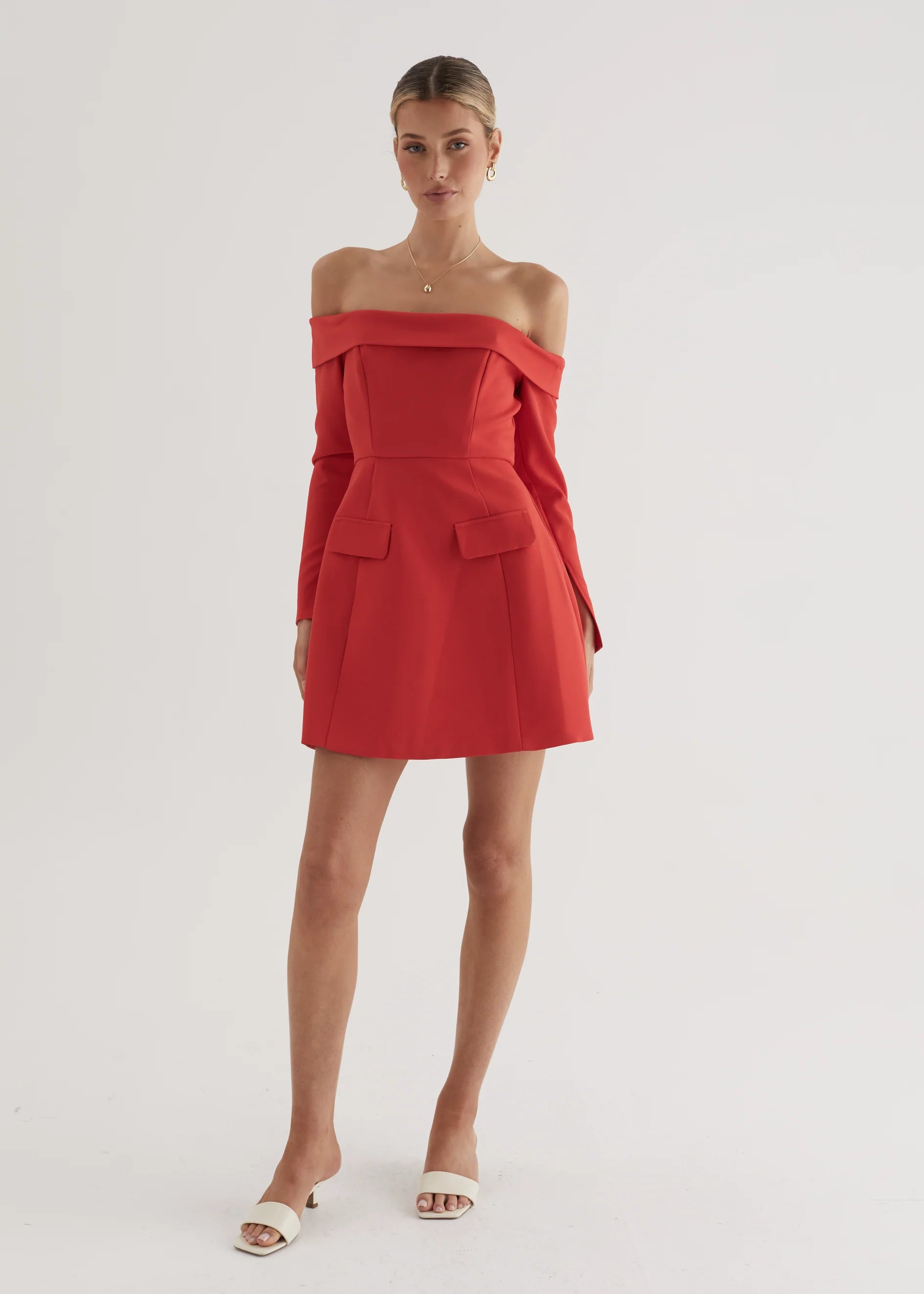 Santiago Off Shoulder Dress - Red