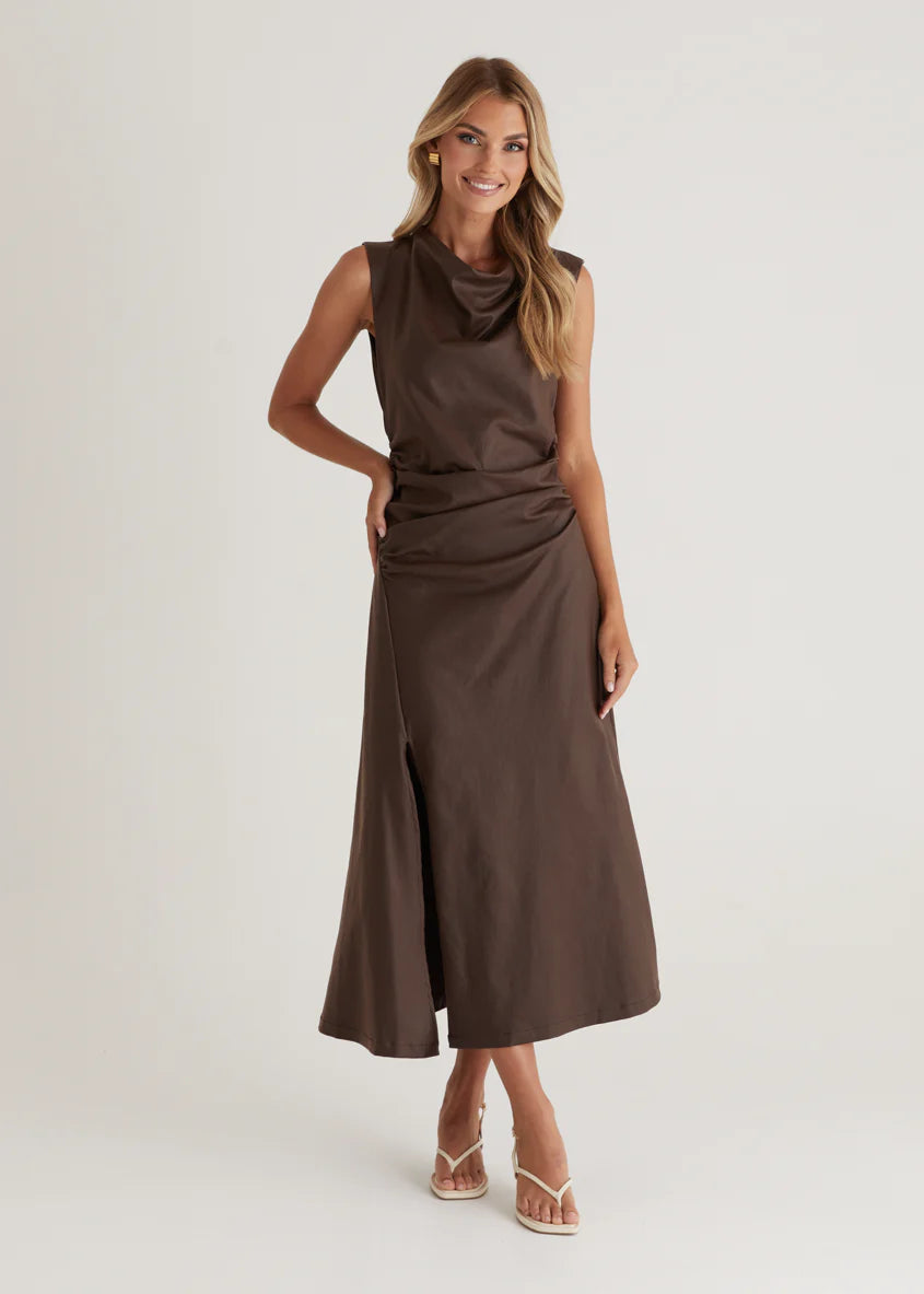 Romella Coated Midi Dress - Chocolate