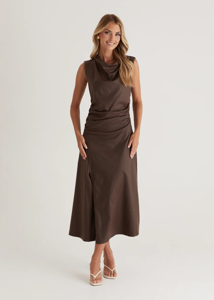 Romella Coated Midi Dress - Chocolate