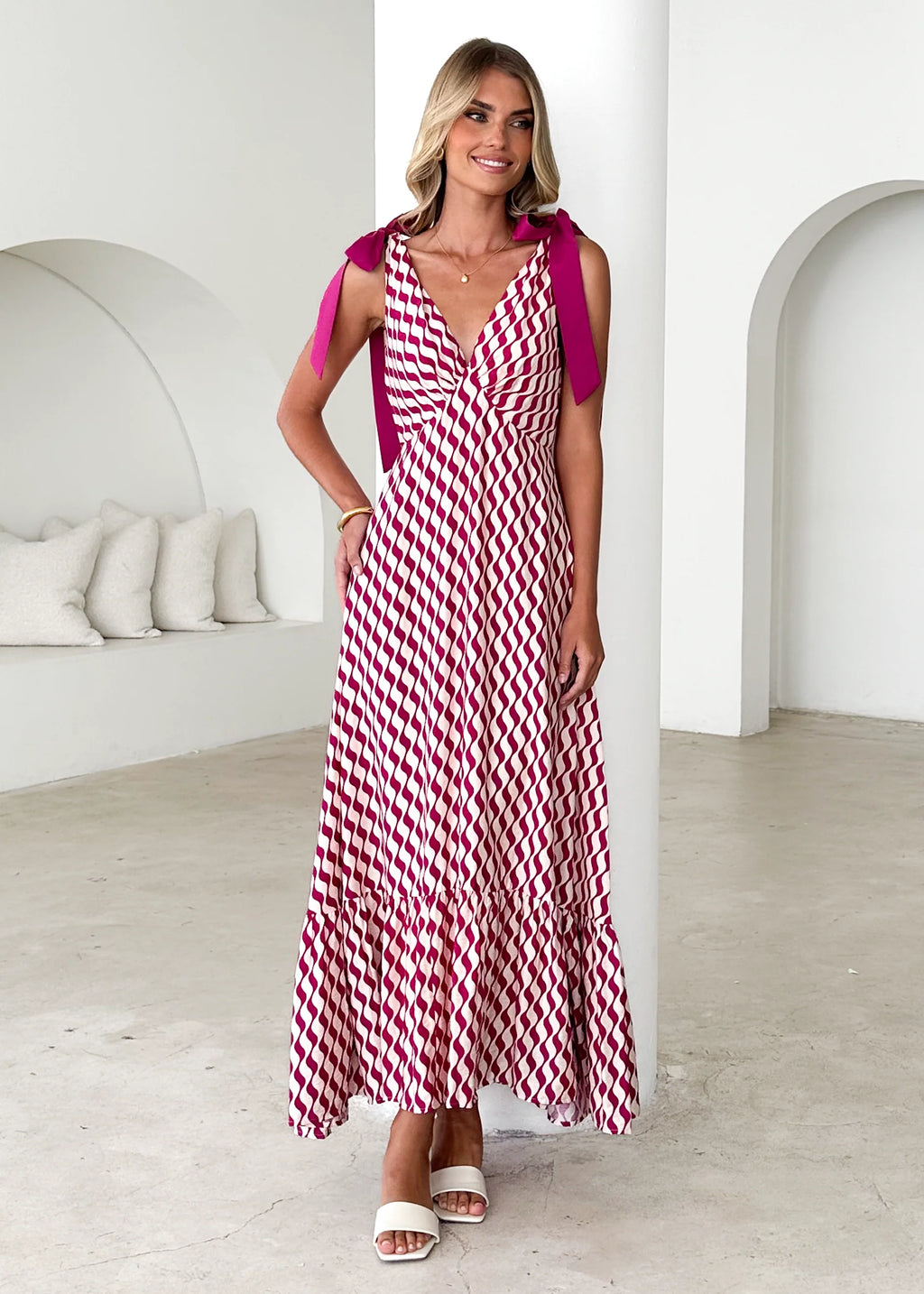 Havannah Tie Midi Dress - Magenta Wave