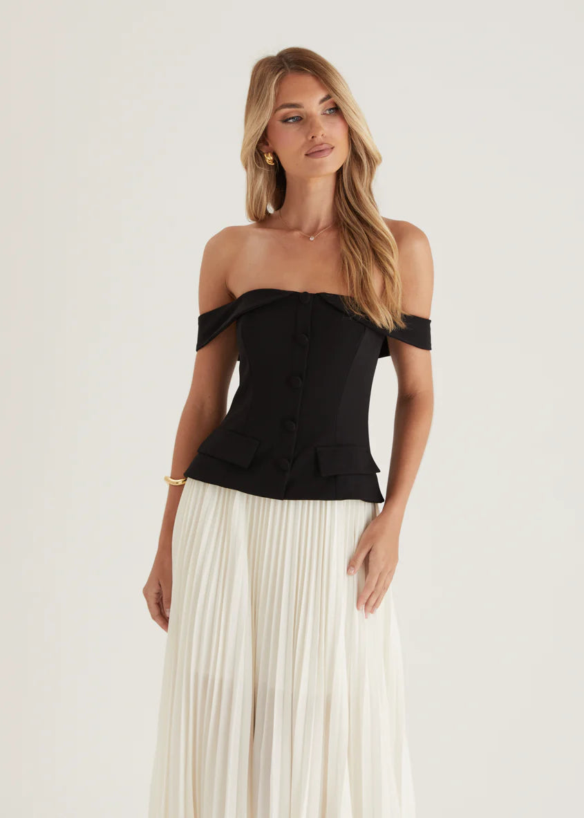 Sorelli Off Shoulder Midi Dress - Black Splice