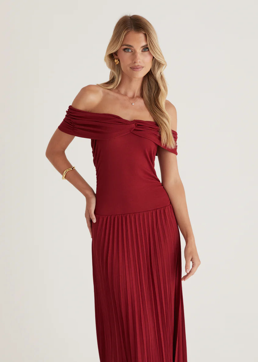 Lottie Off Shoulder Maxi Dress - Burgundy