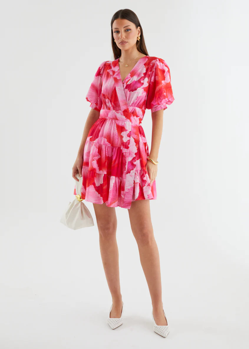 Emely Wrap Dress - Strawberry Abstract