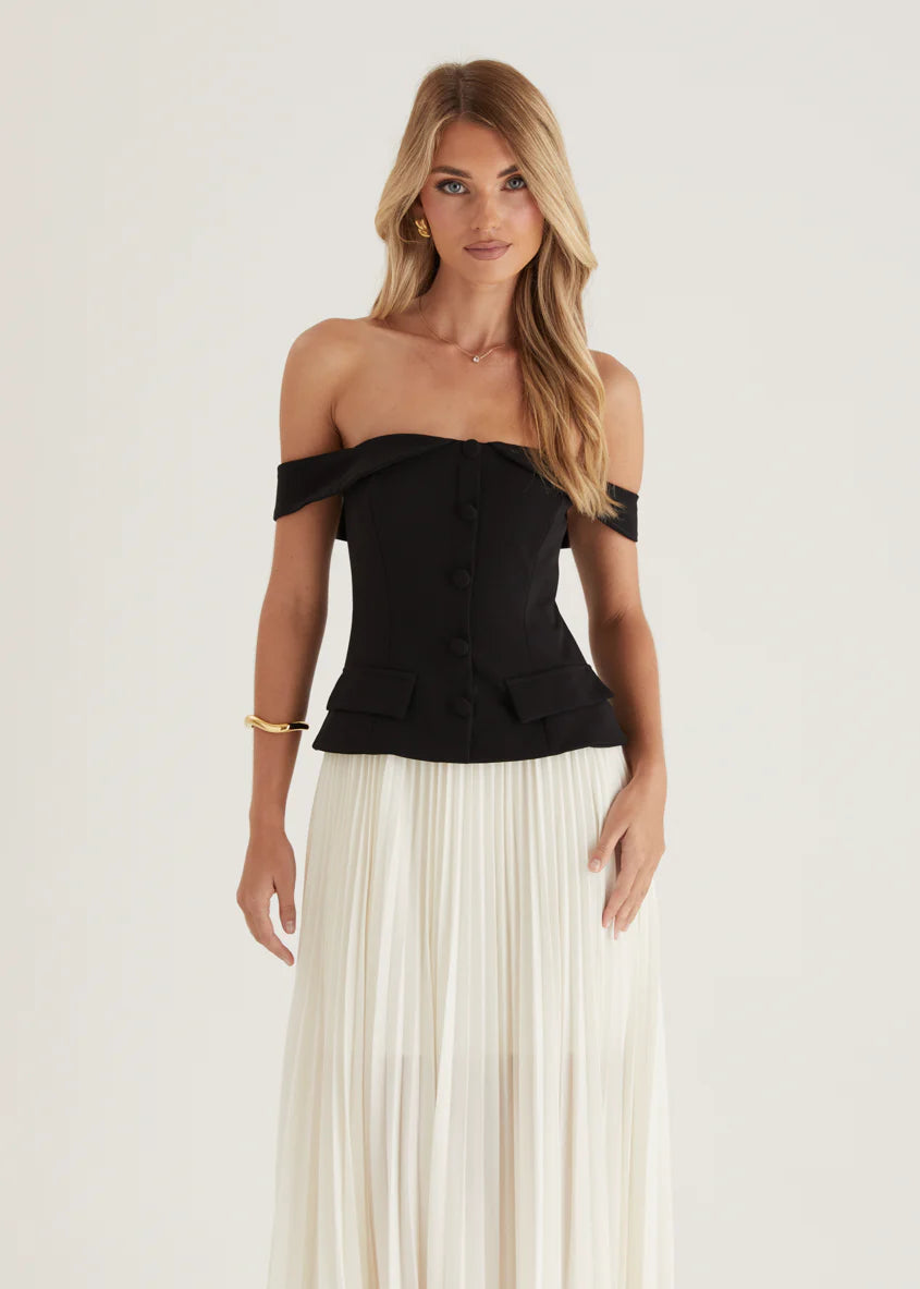 Sorelli Off Shoulder Midi Dress - Black Splice