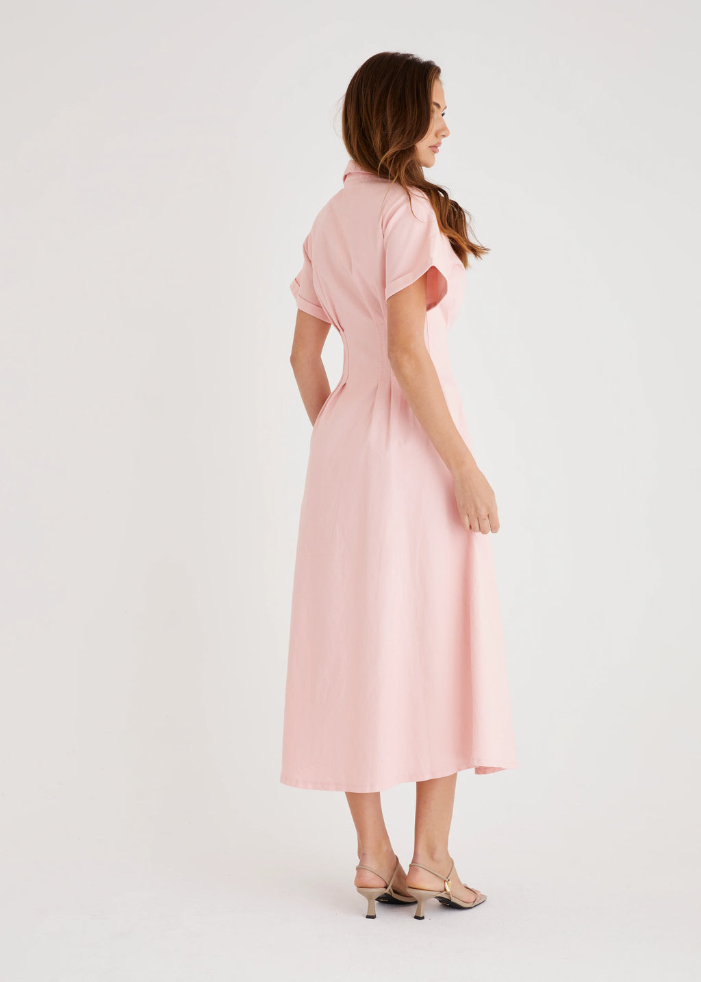 Annika Denim Midi Dress - Pink