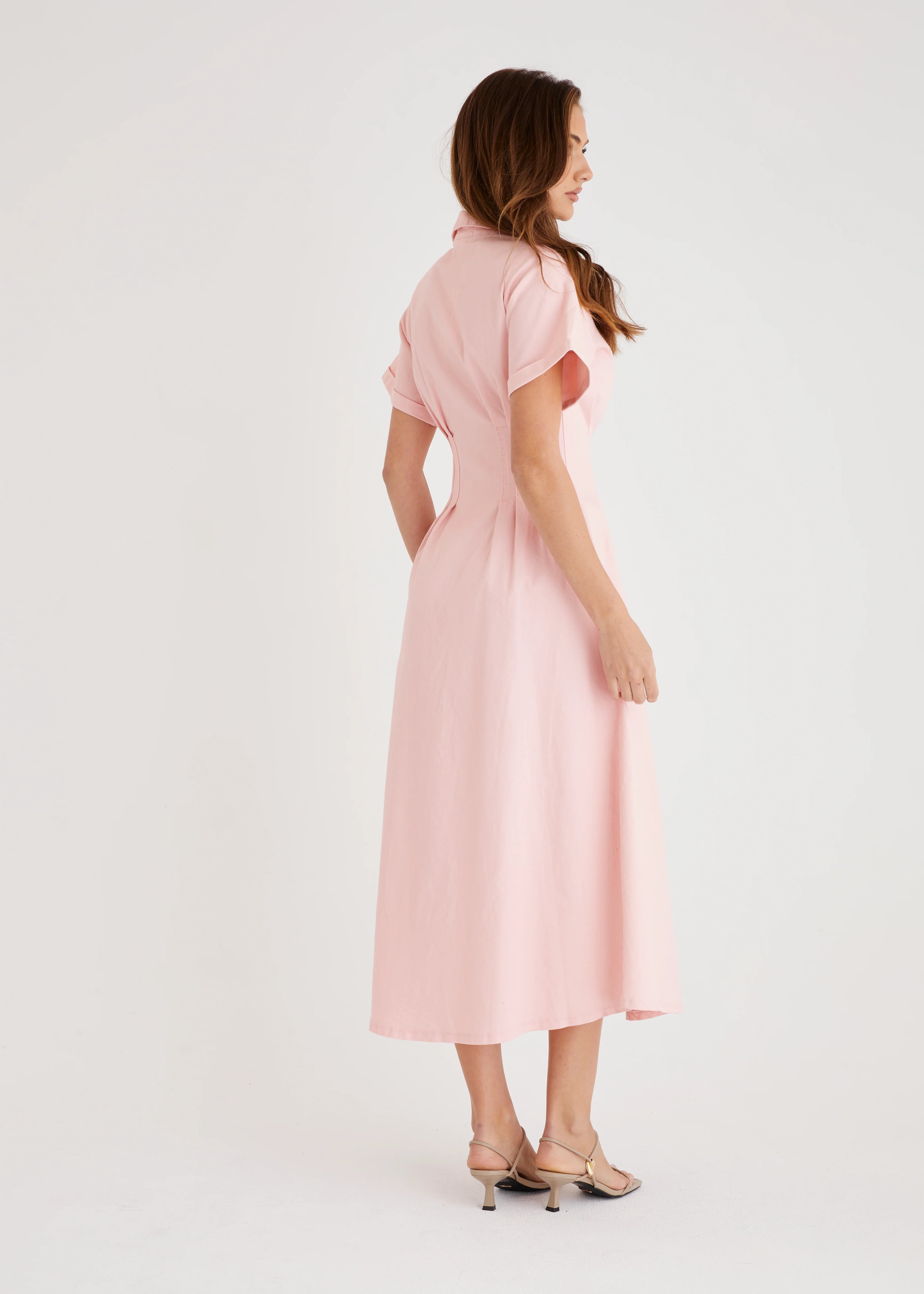 Annika Denim Midi Dress - Pink