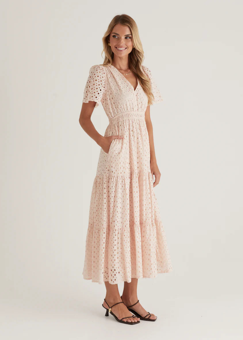Pia Maxi Dress - Baby Pink Anglaise