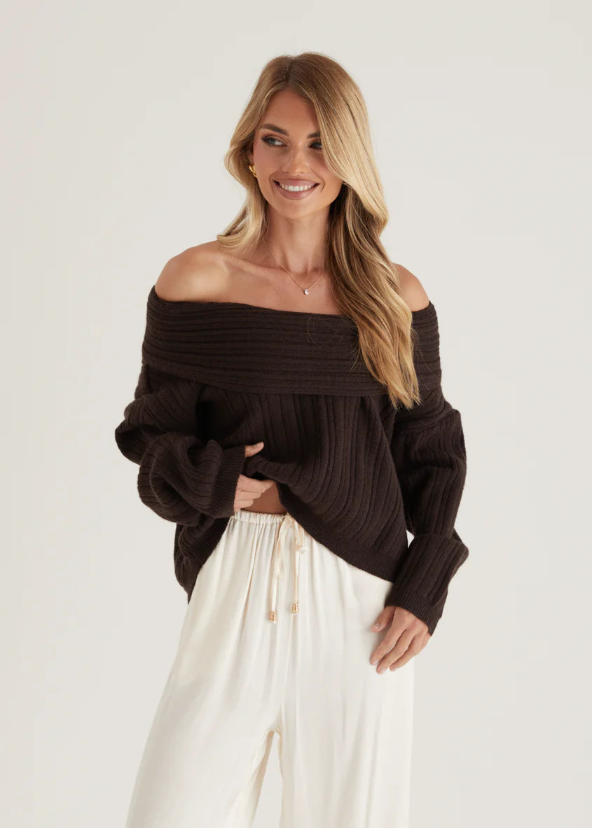 Shiloh Off Shoulder Sweater - Espresso