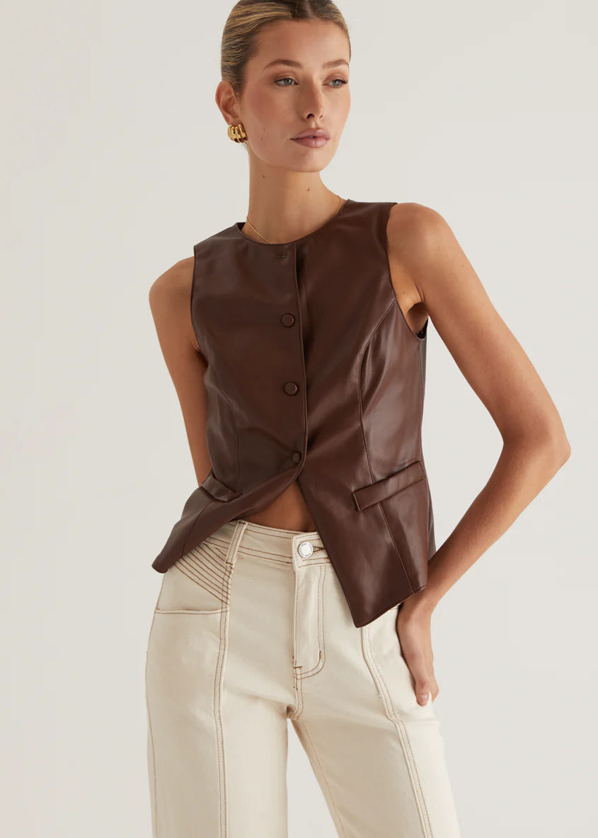 Kensington PU Vest - Brown