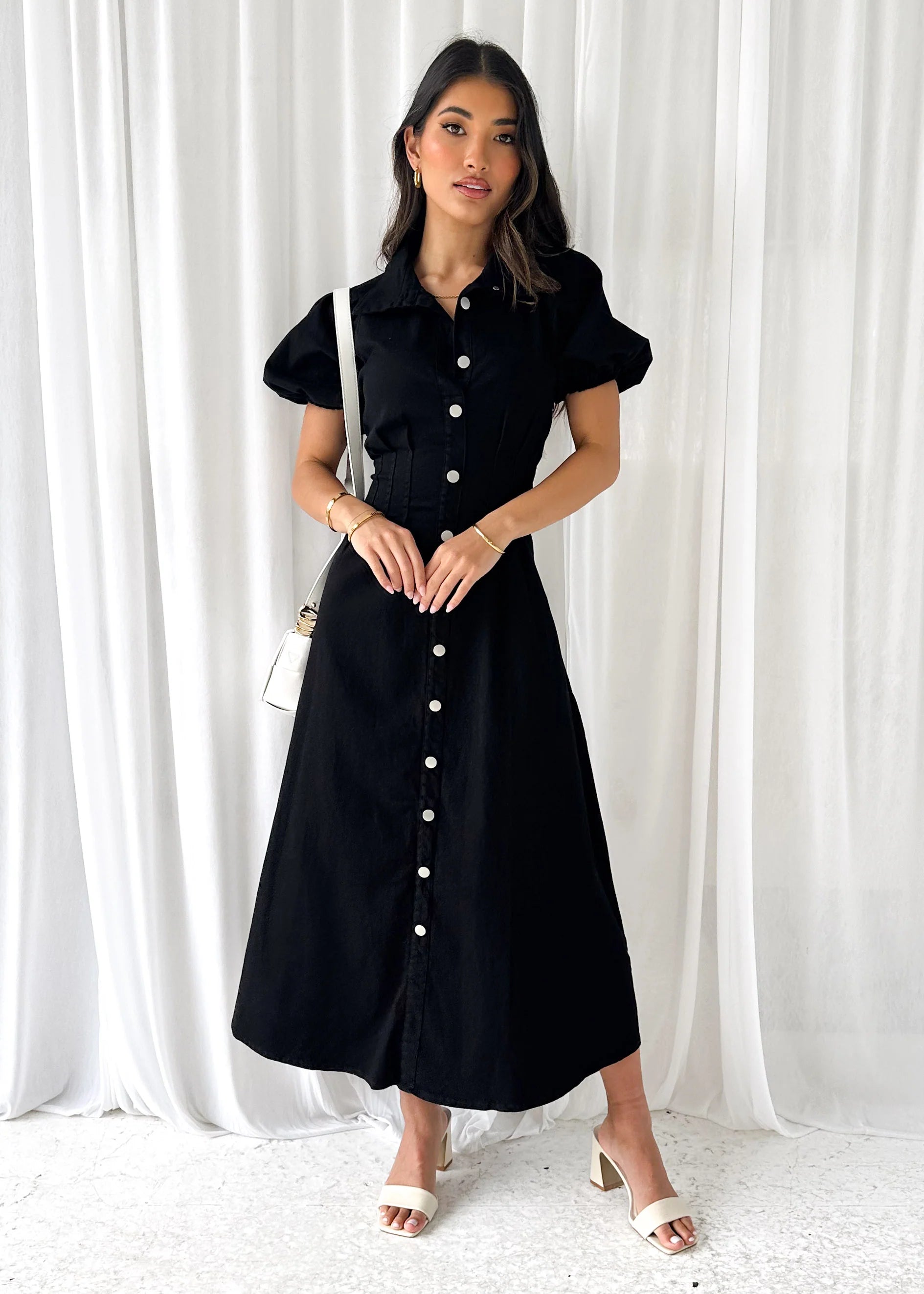 Acer Denim Midi Dress - Black