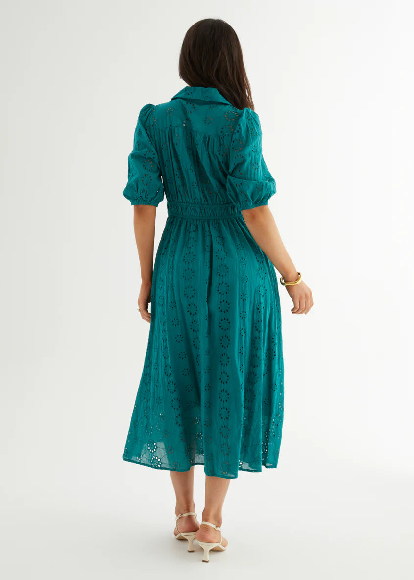 Eryn Midi Dress - Teal Anglaise