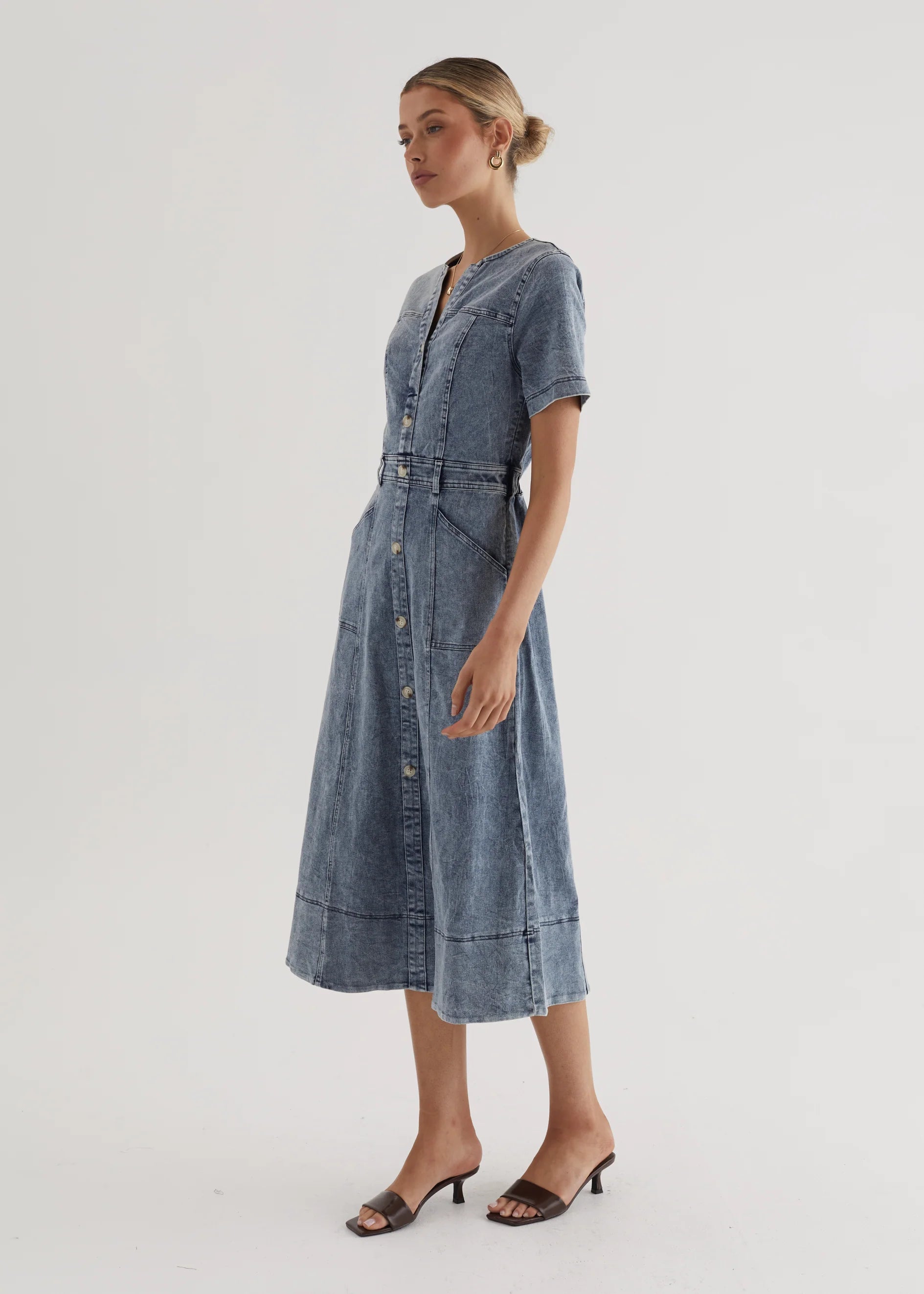 Petra Denim Midi Dress - Washed Blue