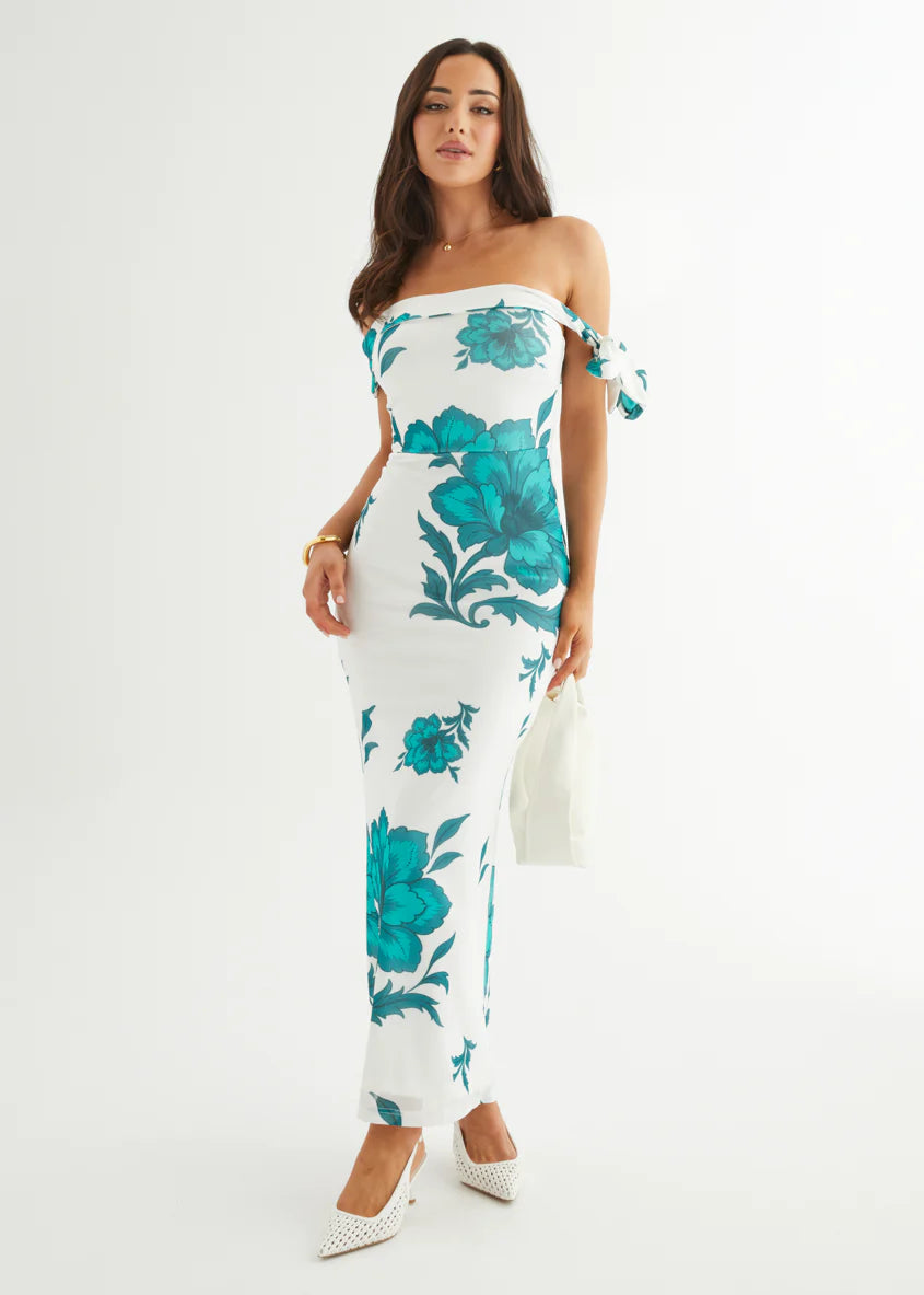 Madisyn Mesh Maxi Dress - Green Flowers