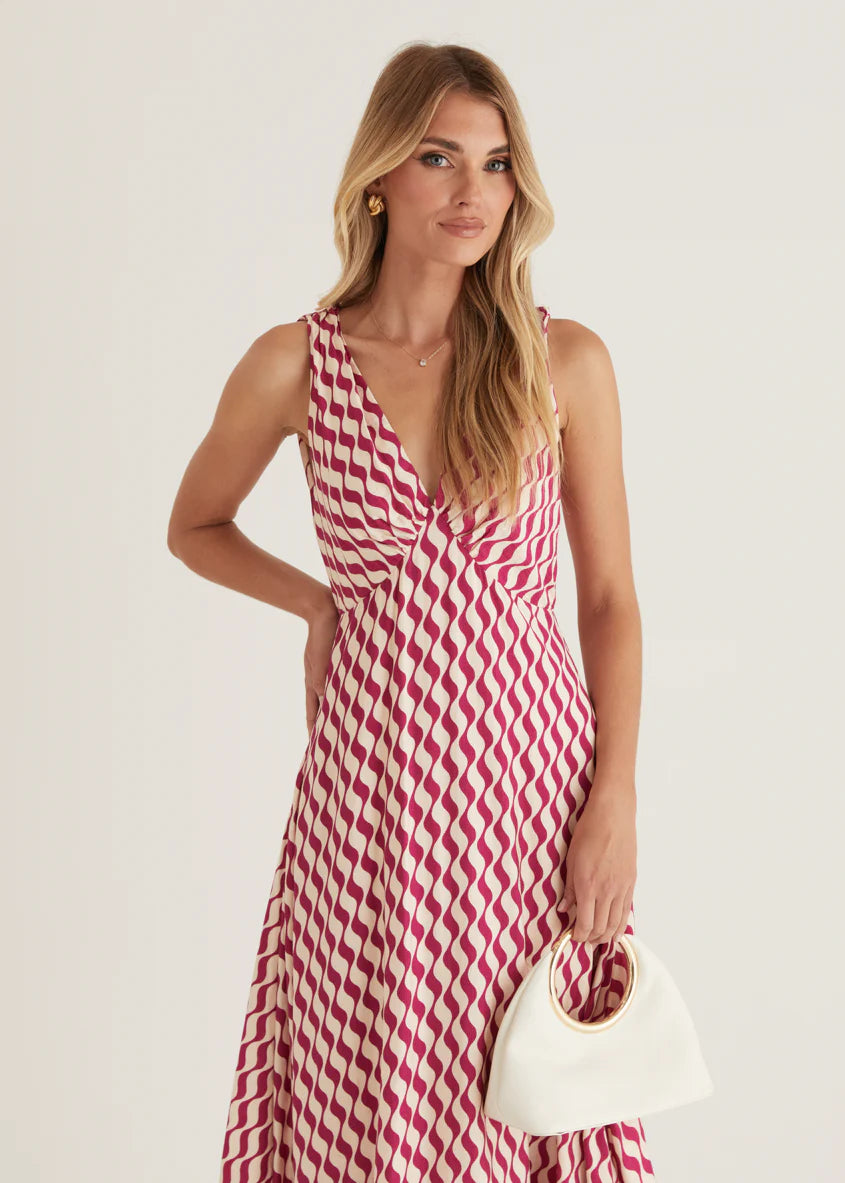 Havannah Tie Midi Dress - Magenta Wave