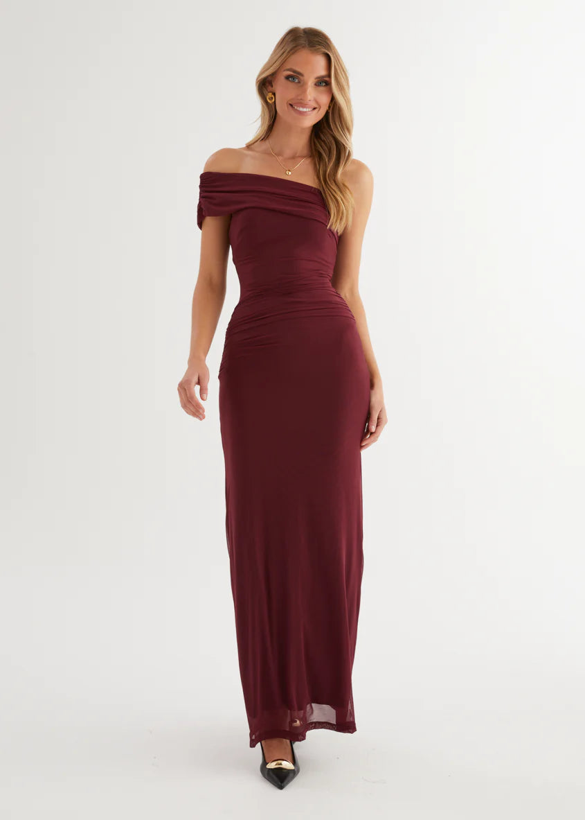 Allina Mesh Maxi Dress - Wine