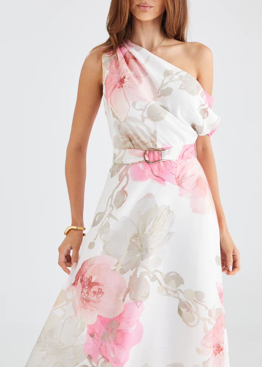 Jacqui Drop Shoulder Midi Dress - Pink Floral