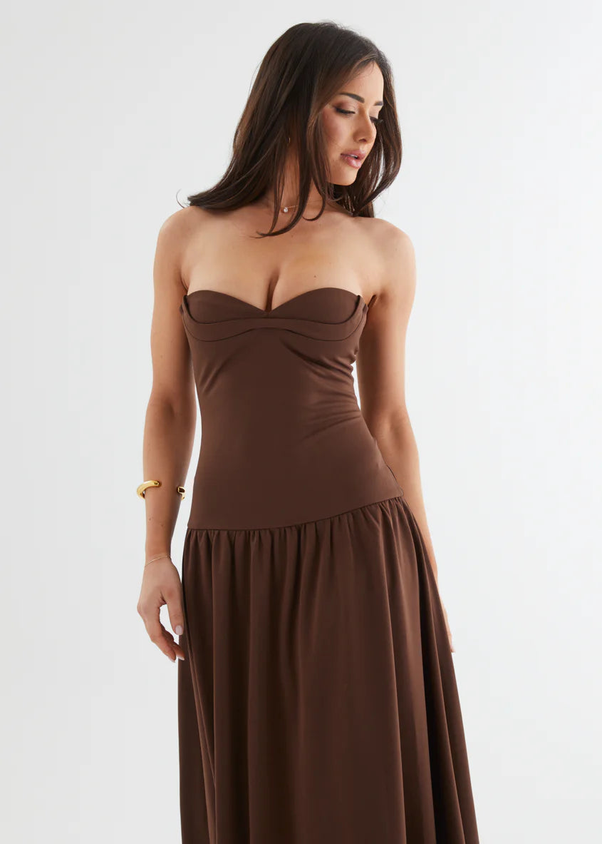 Rheanna Strapless Midi Dress - Chocolate
