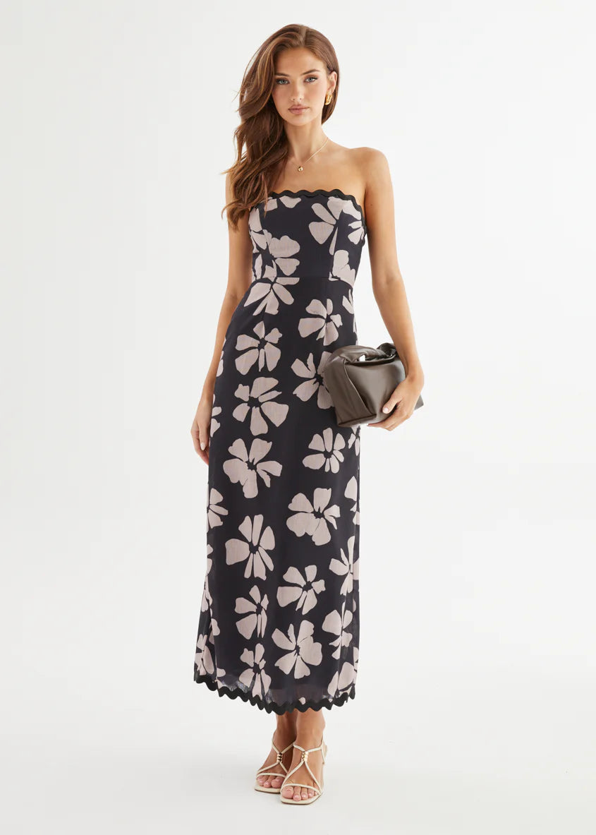 Aurella Strapless Maxi Dress - Black Floral