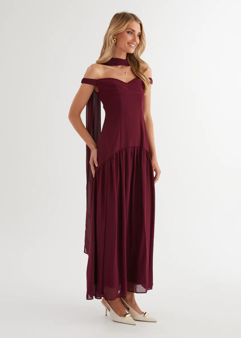 Kirah Off Shoulder Maxi Dress - Wine