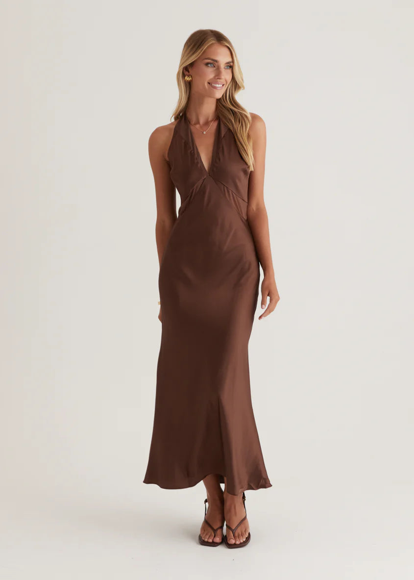 Serento Halter Maxi Dress - Chocolate