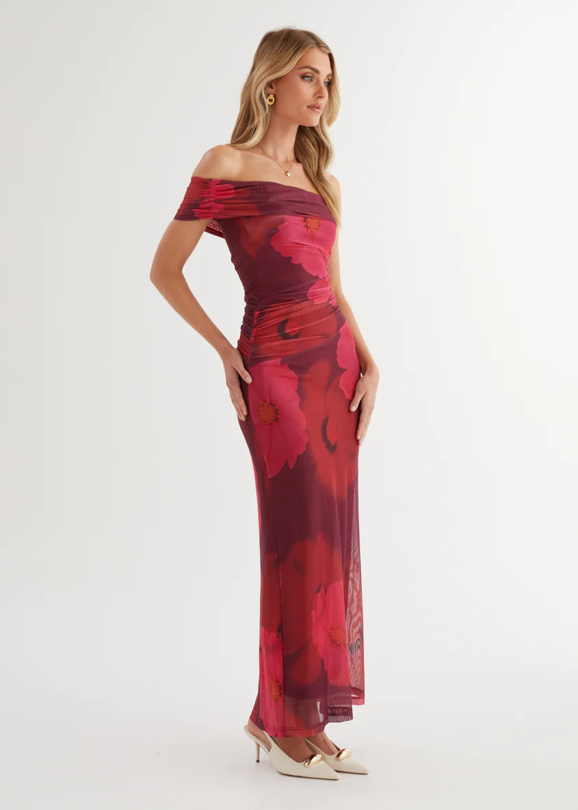 Allina Mesh Maxi Dress - Plum Floral